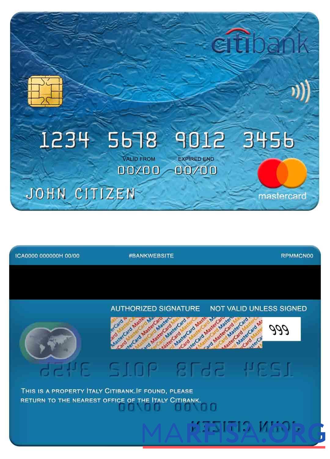 Printable Italy Citibank mastercard download for verification